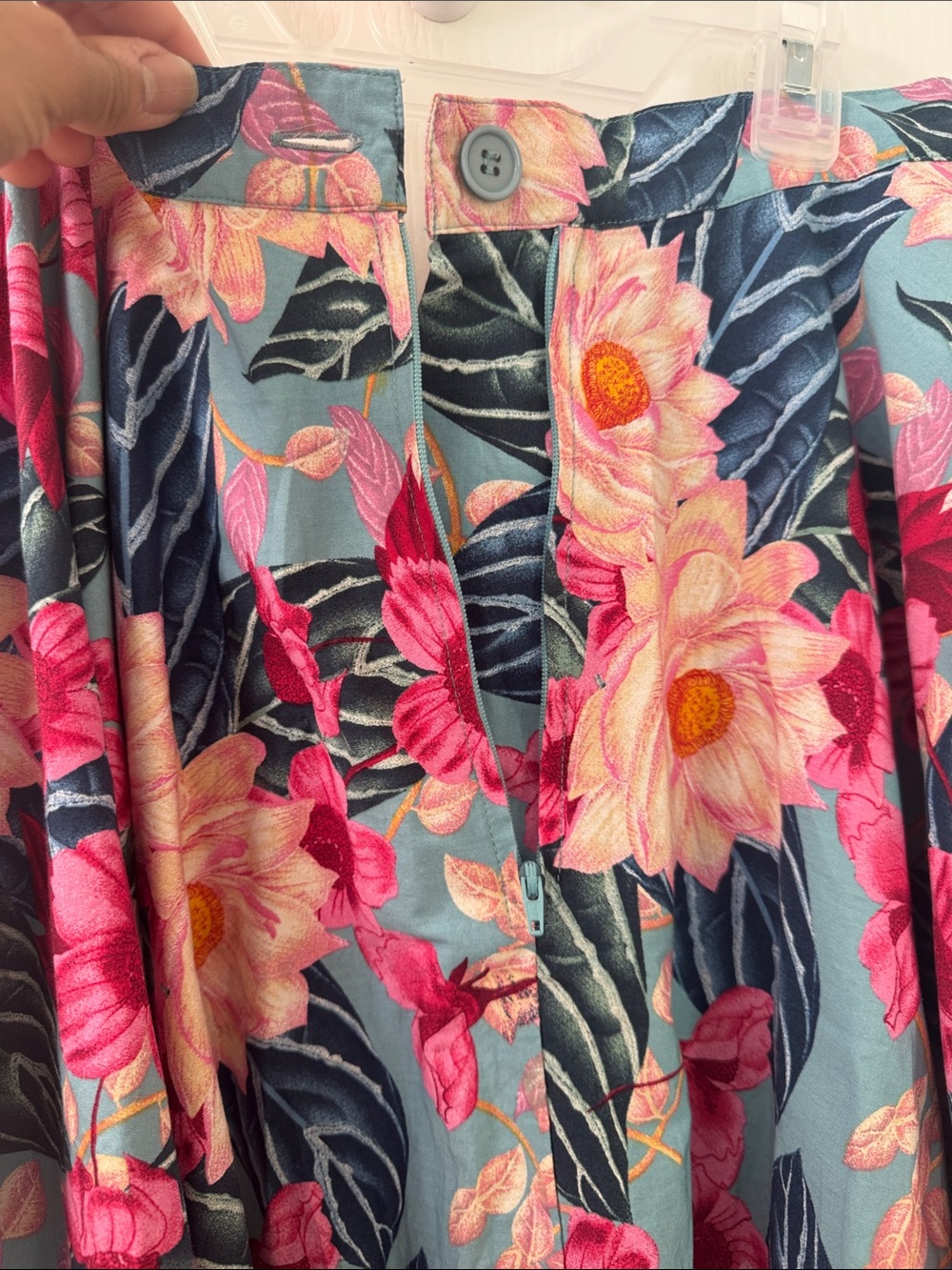 Hell Bunny Teal Circle Skirt with Pink & Cream Floral Print - Picture 5 of 5